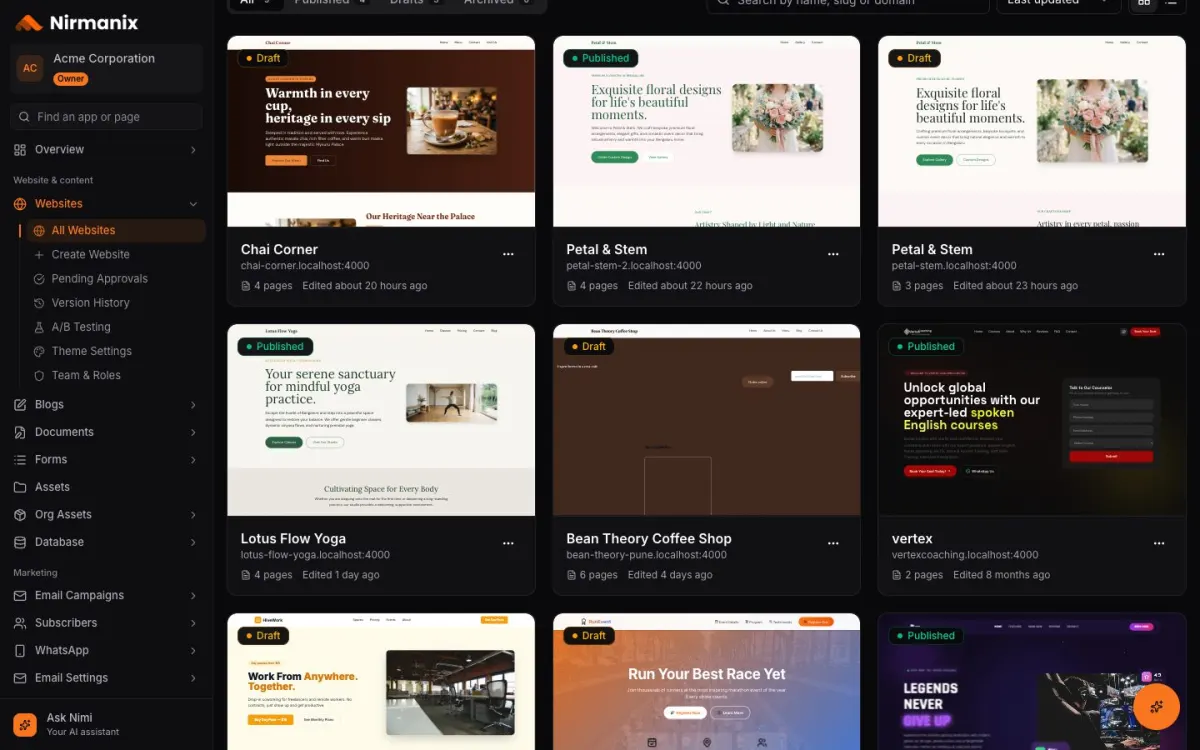 Websites in Nirmanix